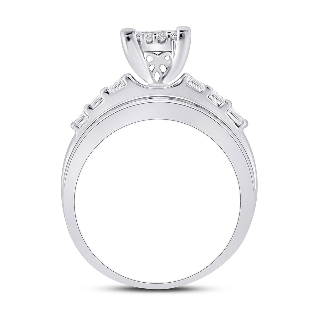 10K White Gold Princess Diamond Cluster Bridal Wedding Engagement Ring 1 Cttw, Womens Size: 5-10