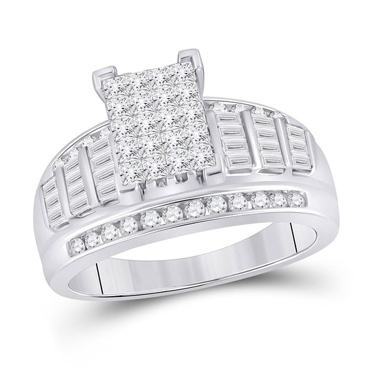 10K White Gold Princess Diamond Cluster Bridal Wedding Engagement Ring 1 Cttw, Womens Size: 5-10