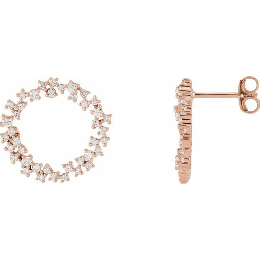 14K Rose Gold Round Friction Back Polished 3/4 Ctw Natural Diamond Earrings