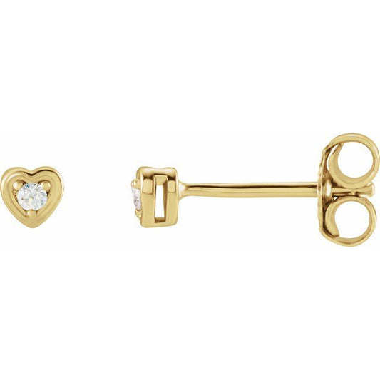 14K Yellow Gold Round Pair 1.5Mm I1, H+ Friction 3-Prong Polished .03 Ctw Natural Diamond Youth Heart Earrings