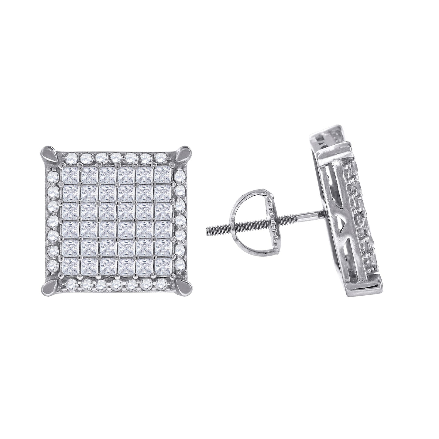 Sterling Silver Or Yellow-Tone Mens Princess Cubic Zirconia Square Stud Earrings