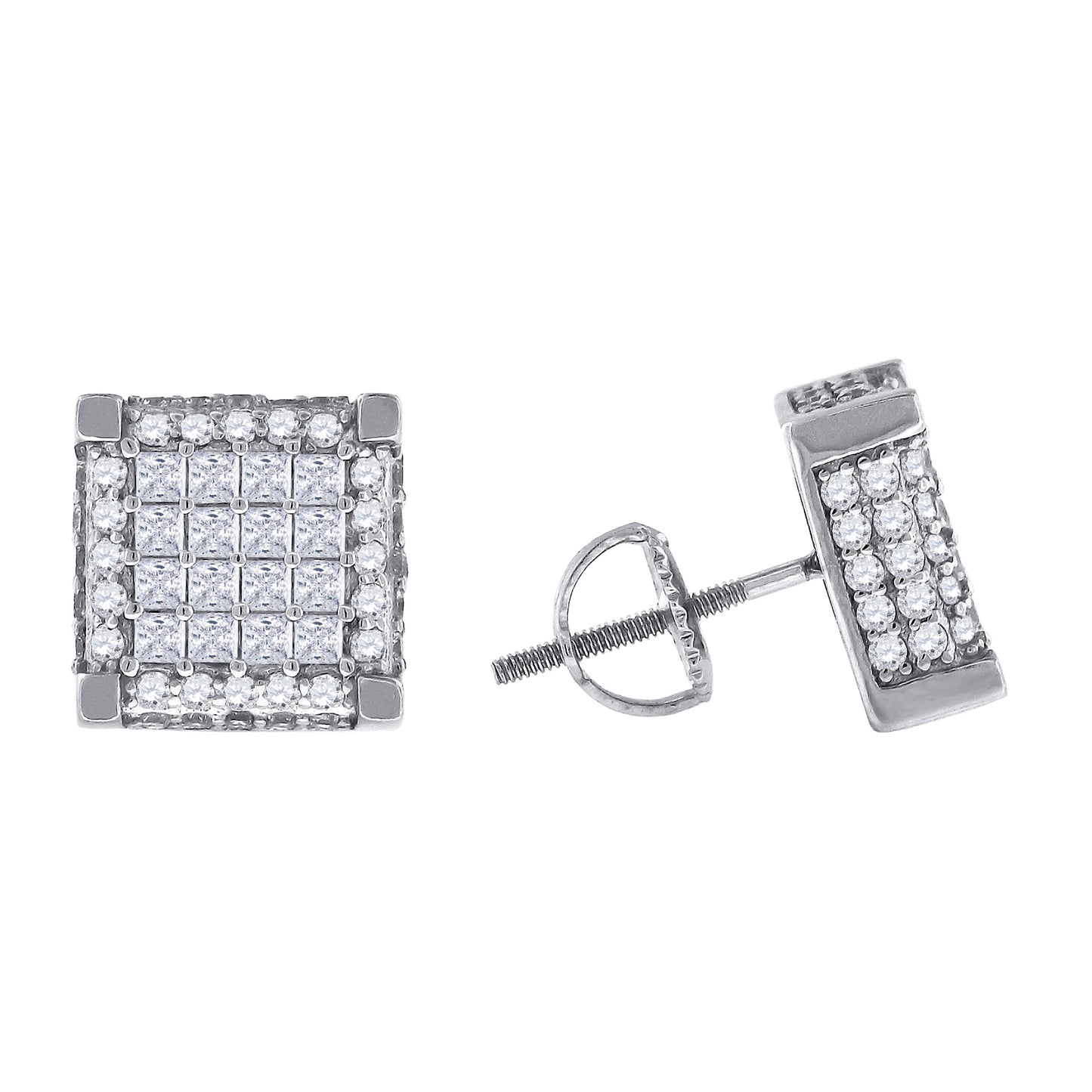 Sterling Silver Or Yellow-Tone Mens Princess Cubic Zirconia Square Stud Earrings