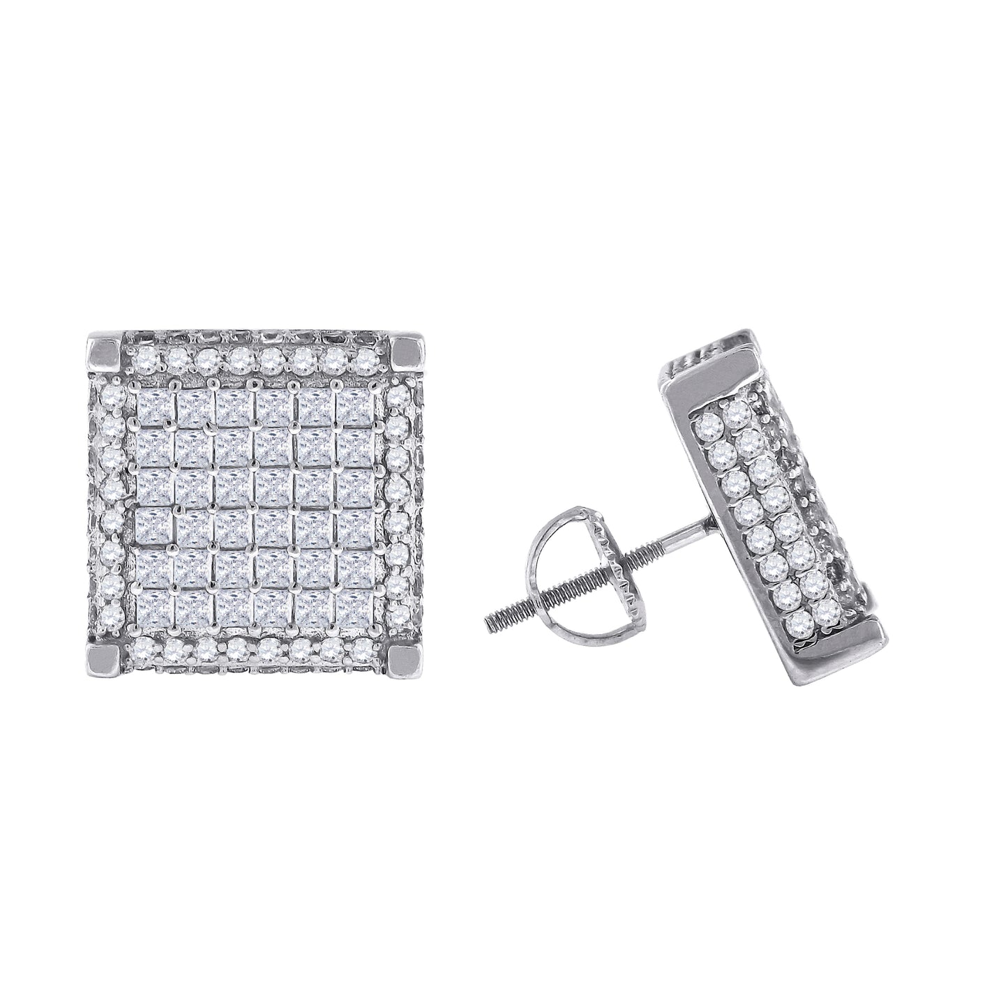 Sterling Silver Or Yellow-Tone Mens Princess Cubic Zirconia Square Stud Earrings
