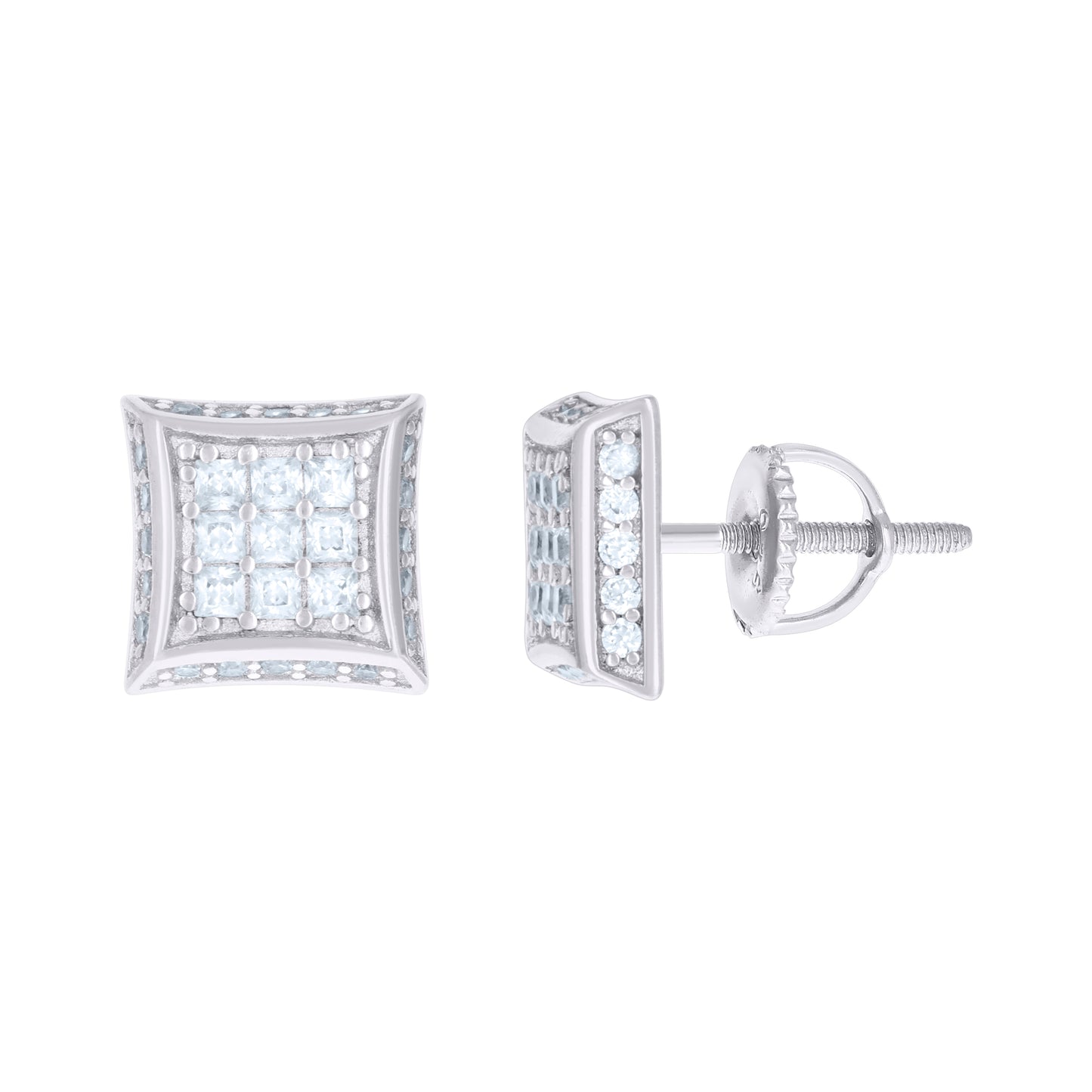 Sterling Silver Or Yellow-Tone Mens Princess Cubic Zirconia Kite Stud Earrings