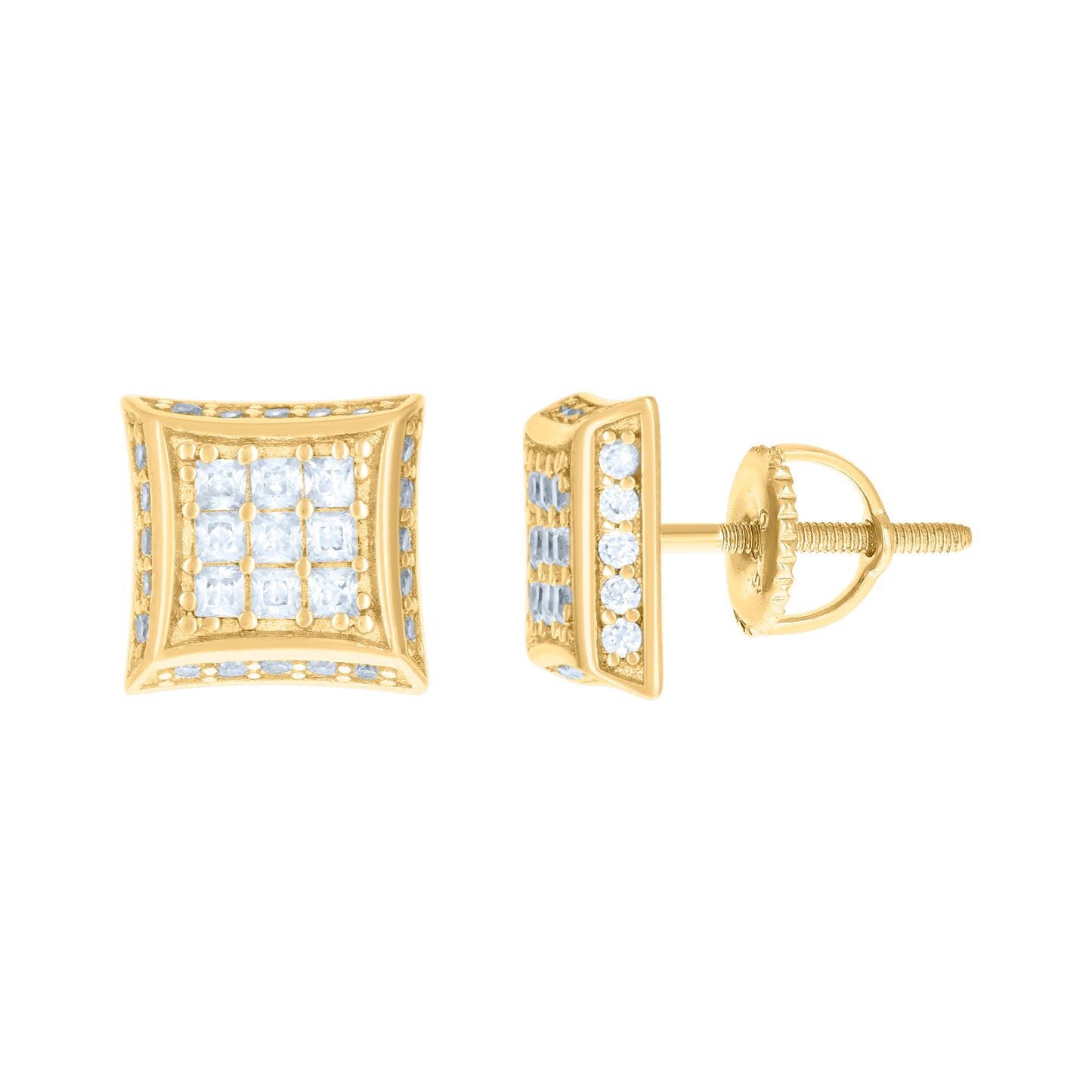 Sterling Silver Or Yellow-Tone Mens Princess Cubic Zirconia Kite Stud Earrings