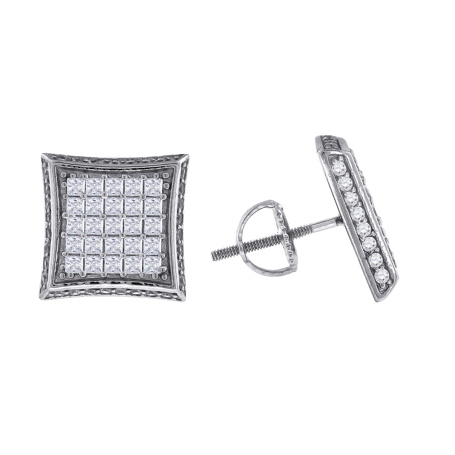 Sterling Silver Or Yellow-Tone Mens Princess Cubic Zirconia Kite Stud Earrings