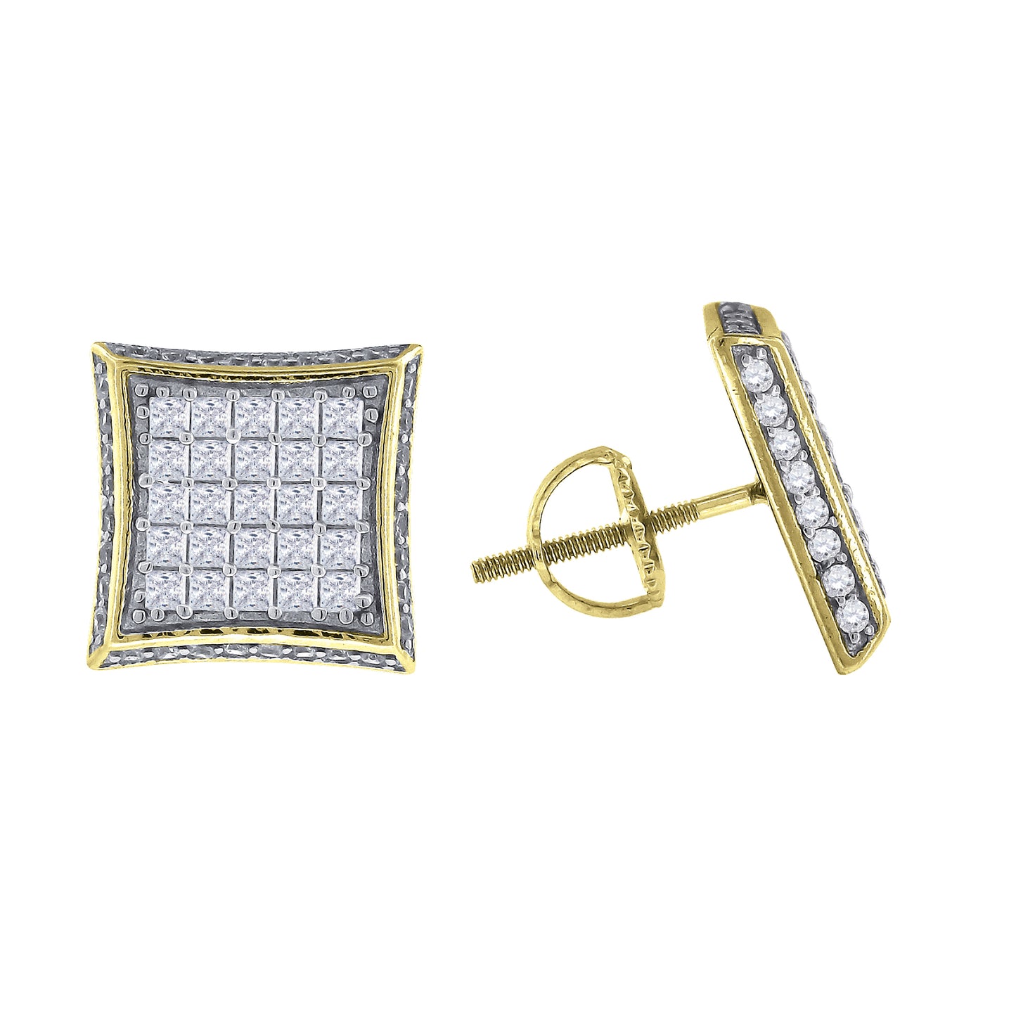 Sterling Silver Or Yellow-Tone Mens Princess Cubic Zirconia Kite Stud Earrings