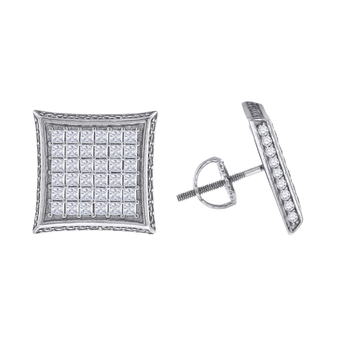 Sterling Silver Or Yellow-Tone Mens Princess Cubic Zirconia Kite Stud Earrings