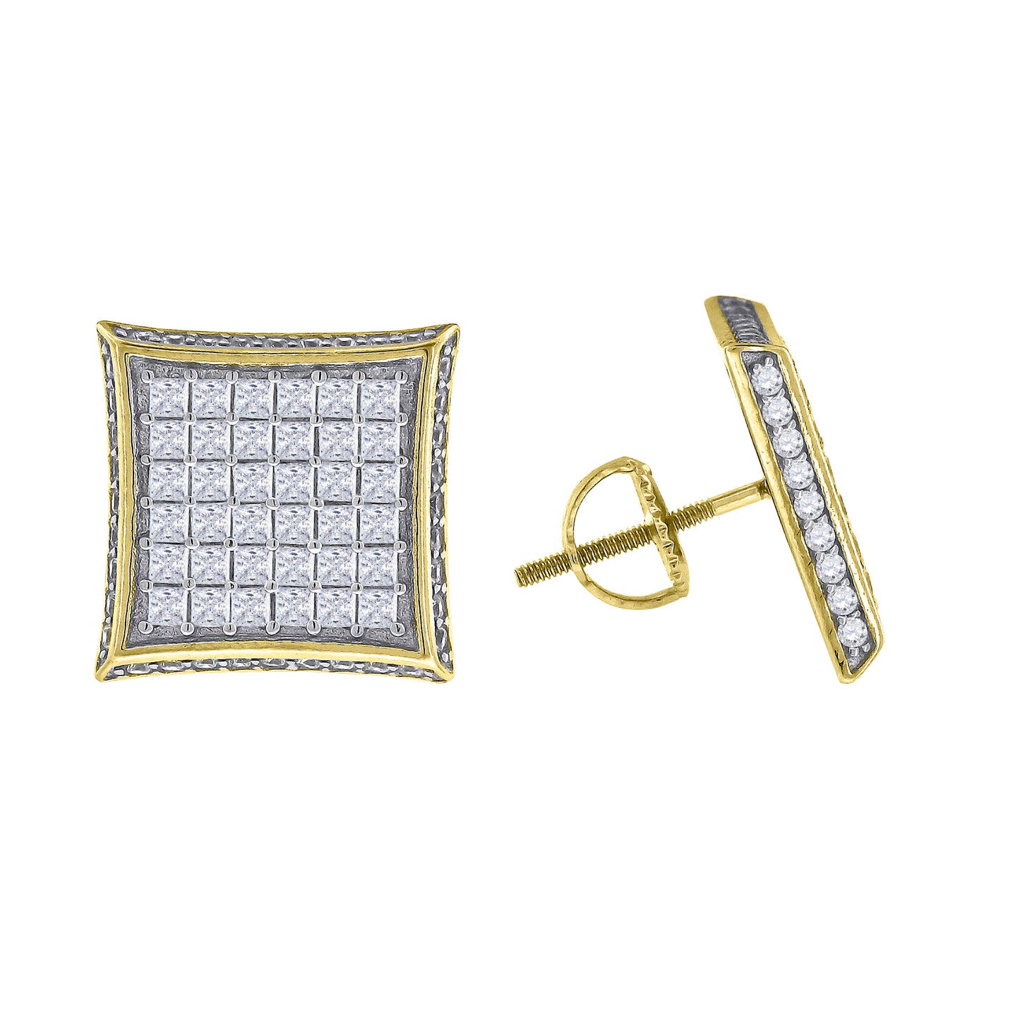 Sterling Silver Or Yellow-Tone Mens Princess Cubic Zirconia Kite Stud Earrings