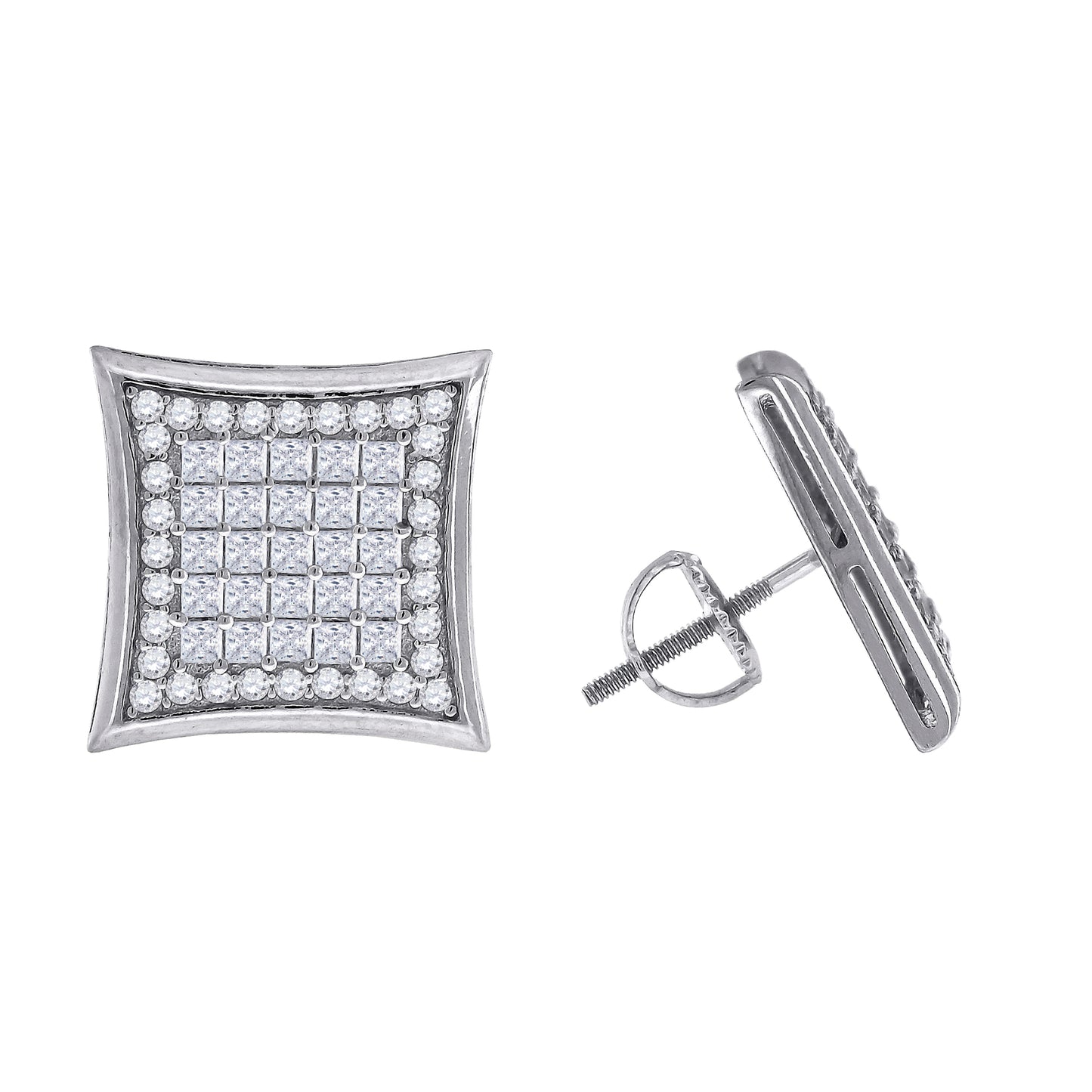 Sterling Silver Or Yellow-Tone Mens Princess Cubic Zirconia Kite Stud Earrings