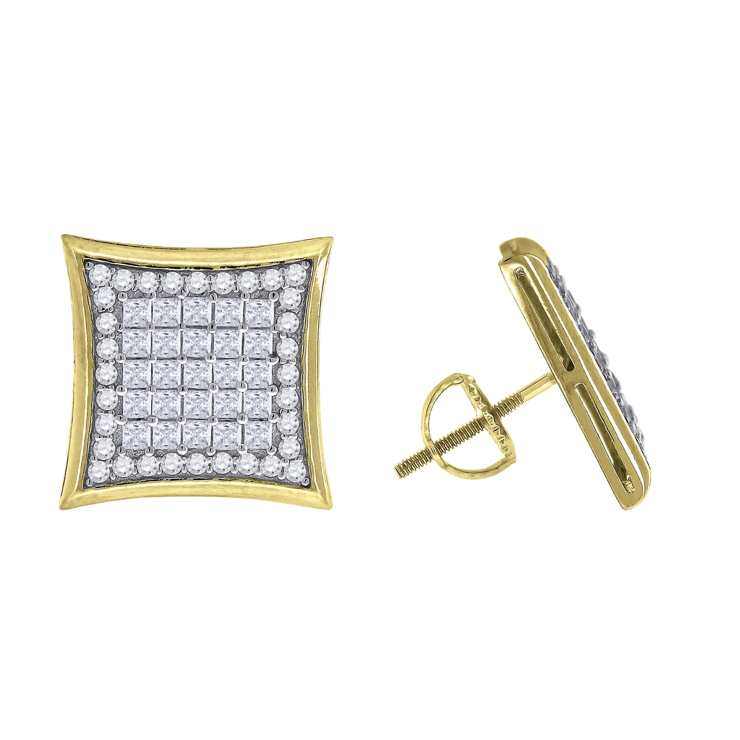 Sterling Silver Or Yellow-Tone Mens Princess Cubic Zirconia Kite Stud Earrings