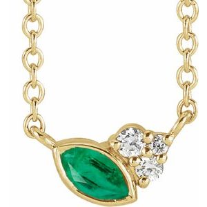 14K Yellow Gold Marquise 4 X 2Mm G-H I1 Natural Emerald And .03 Ctw Natural Diamond Necklace, Length: 16 In