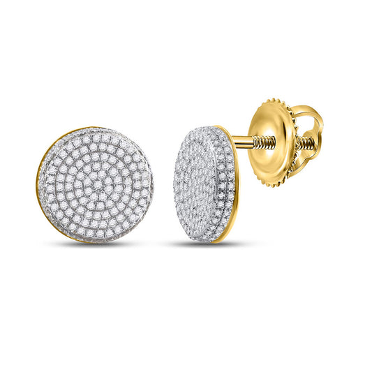 10K Yellow Gold Round Diamond Circle Cluster Stud Earrings 5/8 Cttw