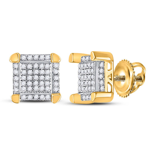 10K Yellow Gold Round Diamond Square Cluster Stud Earrings 1/6 Cttw