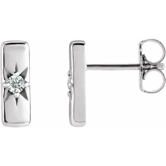 14K White Or Rose Gold 2 Mm Round Friction Back Polished .07 Ctw Lab-Grown Diamond Bar Earrings