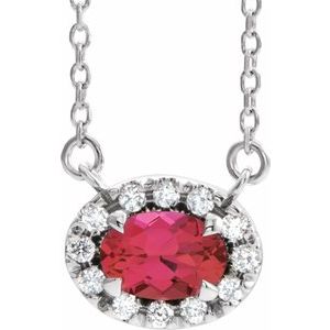 Sterling Silver Oval 5 X 3Mm G-H I1 Lab-Grown Ruby And .05 Ctw Natural Diamond Necklace, Length: 18 In
