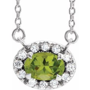 14K White Gold Oval 7 X 5Mm G-H I1 Natural Peridot And 1/6 Ctw Natural Diamond Necklace, Length: 18 In