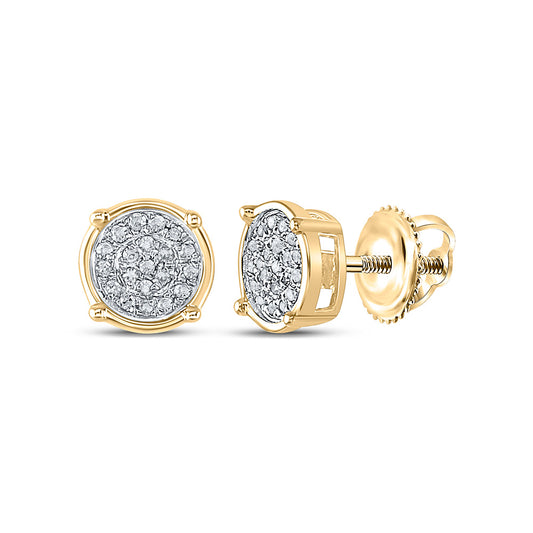 10K Yellow Gold Womens Round Diamond Circle Cluster Earrings 1/10 Cttw