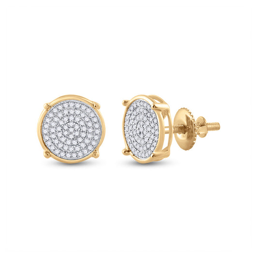 10K Yellow Gold Round Diamond Circle Disk Cluster Earrings 1/4 Cttw, Length: 0.37 In, Width: 0.35 In