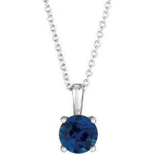 Sterling Silver Round 4 Mm  Lab-Grown Blue Sapphire Necklace, Length: 18 In