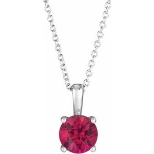 14K White Gold Round 4 Mm  Lab-Grown Ruby Necklace, Length: 18 In