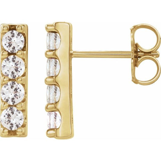 14K Yellow Or White Or Rose Gold 2.5 Mm Round Friction Back Polished 1/2 Ctw Lab-Grown Diamond Bar Earrings
