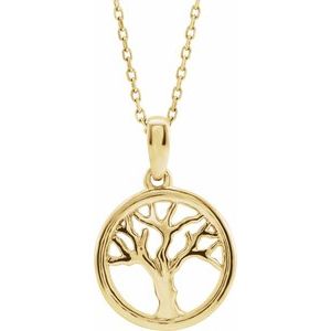 14K Yellow Gold 14.75 X 12.75 Mm 16-18 In Polished Tree Of Life Necklace