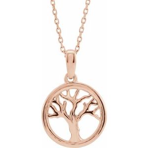 14K Rose Gold 14.75 X 12.75 Mm 16-18 In Polished Tree Of Life Necklace