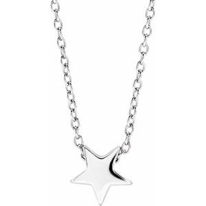 Sterling Silver 10.1 X 9.6 Mm 16-18 In Polished Star Necklace