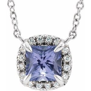 14K White Gold Square 4 X 4Mm G-H I1 Natural Tanzanite And .05 Ctw Natural Diamond Necklace, Length: 16 In