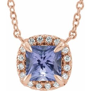 14K Rose Gold Square 3.5 X 3.5Mm G-H I1 Natural Tanzanite And .05 Ctw Natural Diamond Necklace, Length: 18 In
