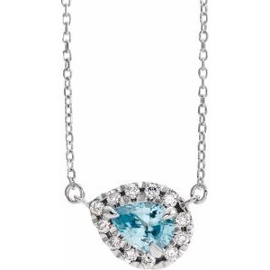 14K White Gold Pear 8 X 5Mm G-H I1 Natural Sky Blue Topaz And 1/5 Ctw Natural Diamond Necklace, Length: 16 In