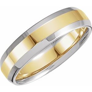 14K White/Yellow Gold 6 Mm Polished Beveled-Edge Comfort-Fit Band Size 10