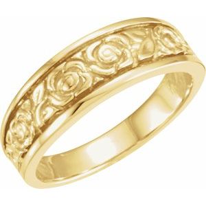 14K Yellow Gold Polished Floral Band Size 6