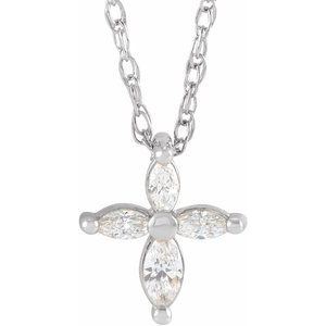 14K White Gold 9.6 X 8.5 Mm 16 In Polished Marquise 1/6 Ctw Natural Diamond Cross Necklace