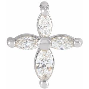 14K White Gold 9.6 X 8.6 Mm Polished 1/6 Ctw Natural Diamond Marquise Cross Pendant