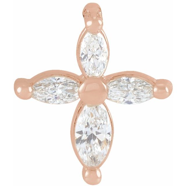 14K Rose Gold Marquise 9.6 X 8.6 Mm Polished Natural Diamond Cross Pendant