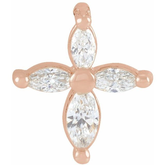 14K Rose Gold Marquise 9.6 X 8.6 Mm Polished Natural Diamond Cross Pendant