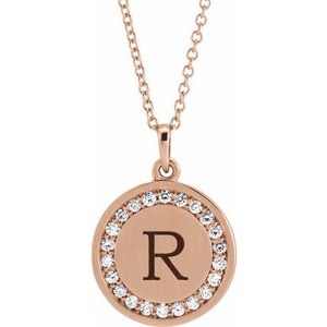 14K Rose Gold Round 16.7 X 14.3 Mm 1.3Mm G-H I1 1/5 Ctw Natural Diamond Halo-Style Engravable Necklace, Length: 18 In