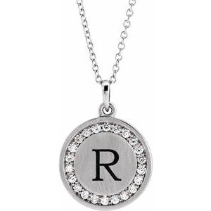 14K White Gold Round 16.7 X 14.3 Mm 1.3Mm G-H I1 1/5 Ctw Natural Diamond Halo-Style Engravable Necklace, Length: 18 In