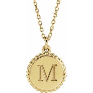 14K Yellow Gold 18.3 X 13.8 Mm 16-18 In Polished Engravable Round Beaded Necklace