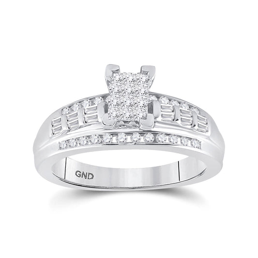 Sterling Silver Princess Diamond Cluster Bridal Wedding Engagement Ring 1/2 Cttw, Womens Size: 5-10