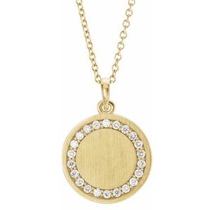 14K Yellow Gold Round 16.7 X 14.3 Mm 1.3Mm G-H I1 1/5 Ctw Natural Diamond Halo-Style Engravable Necklace, Length: 18 In