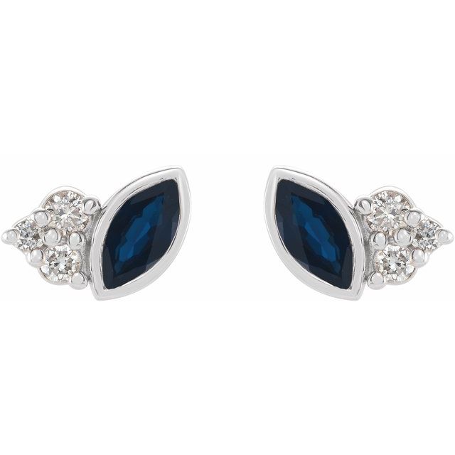 14K Yellow Or White Gold Marquise 4 X 2 Mm Friction Back Polished Natural Gemstone And .05 Ctw Natural Diamond Earrings