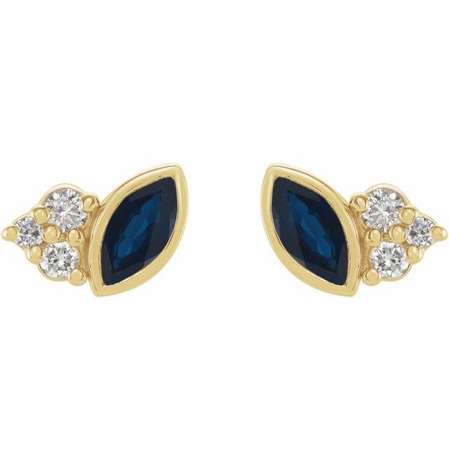 14K Yellow Or White Gold Marquise 4 X 2 Mm Friction Back Polished Natural Gemstone And .05 Ctw Natural Diamond Earrings