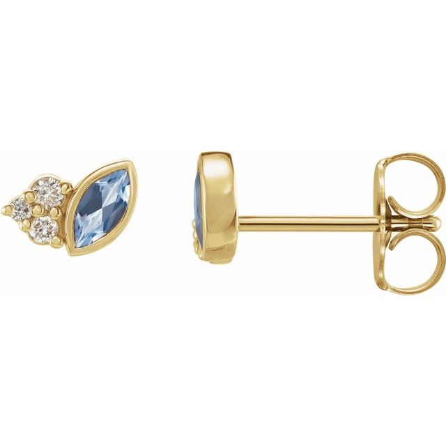 14K Yellow Or White Gold Marquise 4 X 2 Mm Friction Back Polished Natural Gemstone And .05 Ctw Natural Diamond Earrings