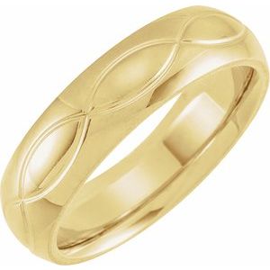 14K Yellow Gold 6 Mm Polished Patterned Comfort-Fit Band Size 10