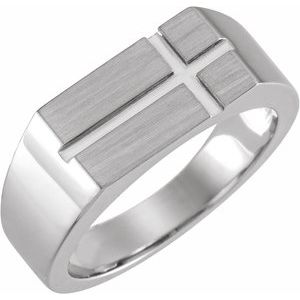 Sterling Silver Rectangle 10.8 X 8.8 Mm Satin/Polished Polished Signet Ring Size 10