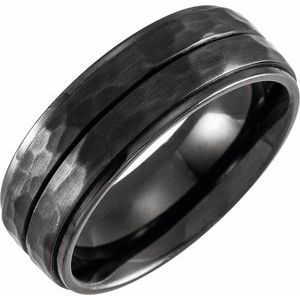 Black Titanium 8 mm Flat Grooved Stepped Hammered Band