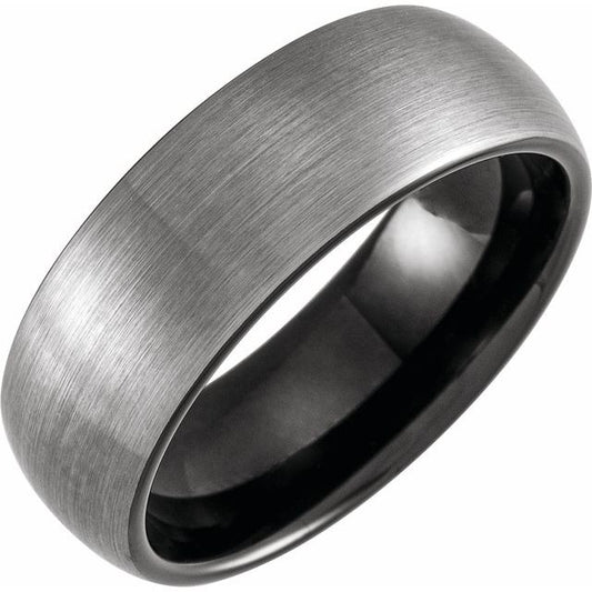 Tungsten 8 Mm Polished Comfort-Fit Half Round Band With Satin Finish, Size 13.5